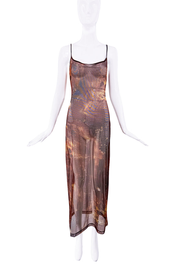Plein Sud Brown and Yellow Mesh Sheer Dress