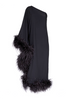 Taller Marmo Black One Shoulder Asymmetric Feather Trim Dress Gown