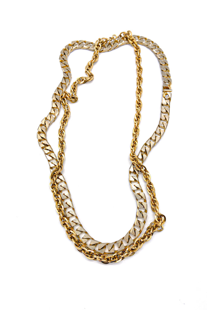 Vintage Gold Cable and Curb Chain Necklace Set