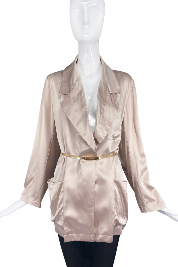 Calvin Klein Taupe Champagne Silk Vintage 80's Jacket Blouse Shirt