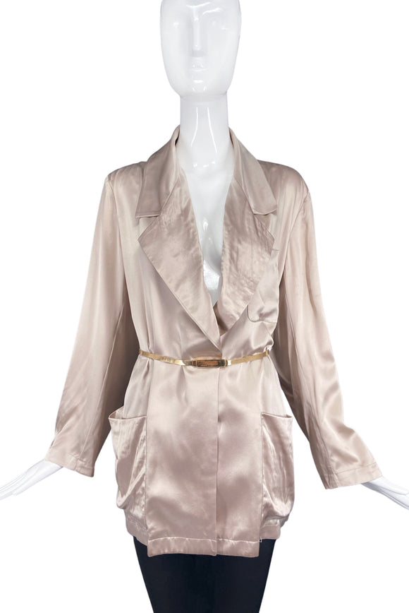Calvin Klein Taupe Champagne Silk Vintage 80's Jacket Blouse Shirt