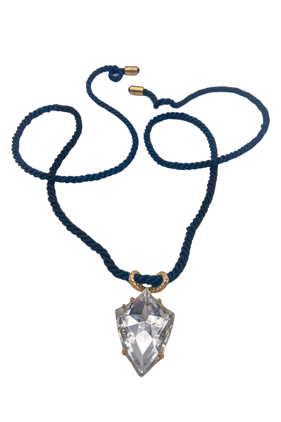 Vintage Tear Drop Diamond Pendant Black Silk Rope Necklace