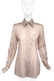 Ted Lapidus Beige Nude Sand Camel Silk Military Shirt