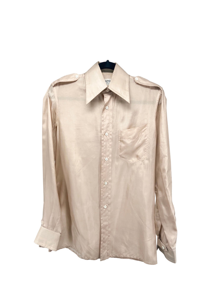 Ted Lapidus Beige Nude Sand Camel Silk Military Shirt