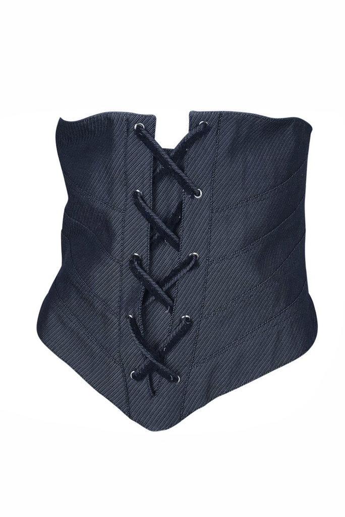 Thierry Mugler Couture Unisex Dark Grey Denim Rope Lace Up Corset