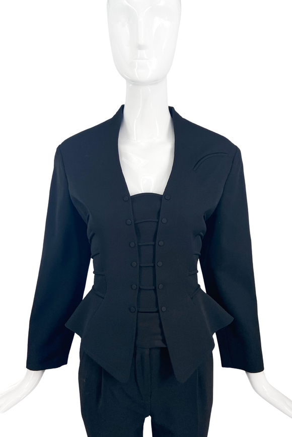 Thierry Mugler Black Peplum Rib Cage Corset Detail Power Blazer