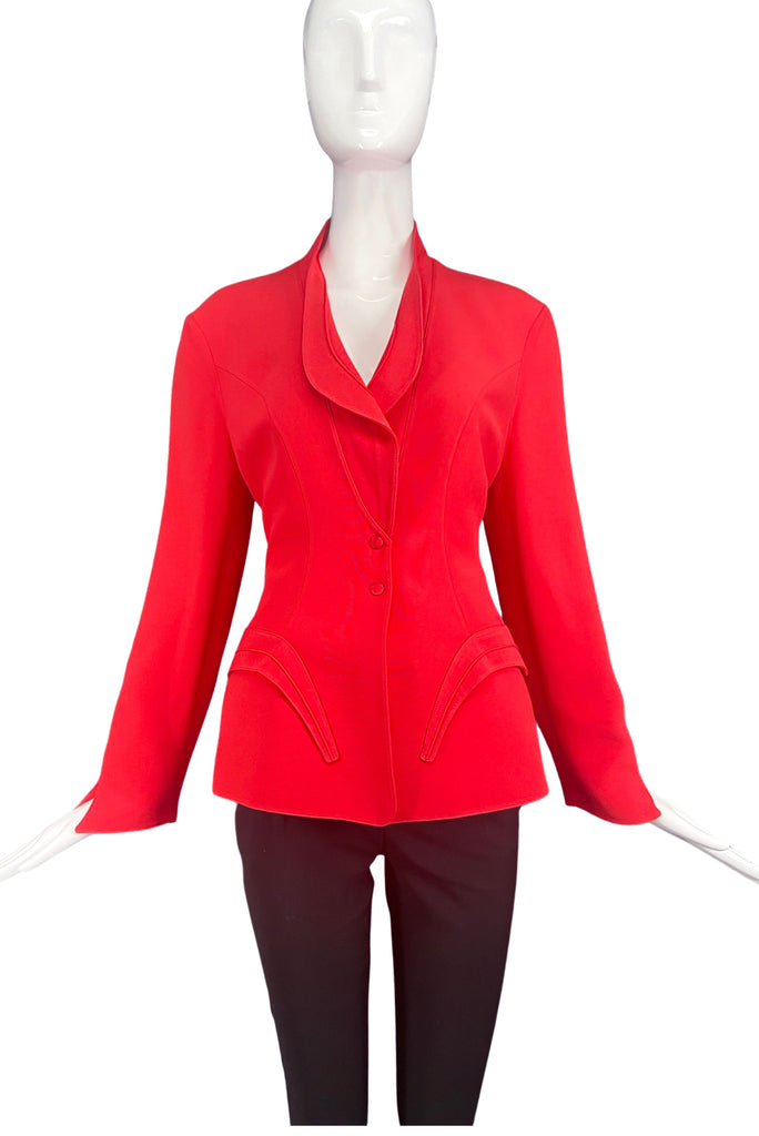 Thierry Mugler Red Fitted 3D Peplum Blazer
