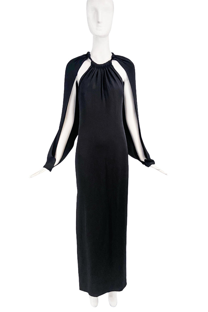 Tom Ford Black Cut Out Slit Sleeve Halter Neck Kaftan Maxi Dress Gown