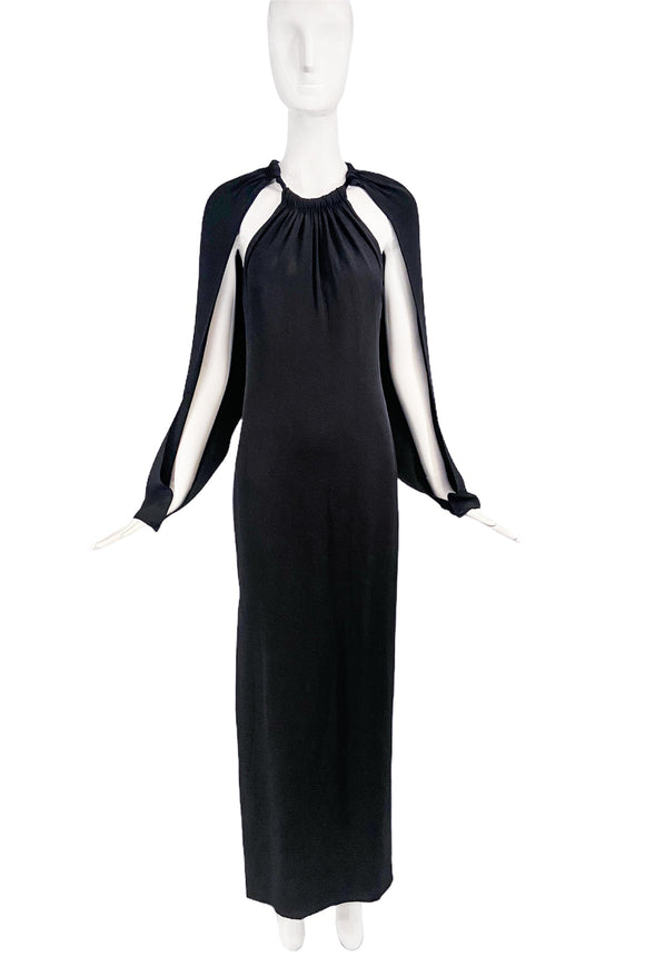 Tom Ford Black Cut Out Slit Sleeve Halter Neck Kaftan Maxi Dress Gown