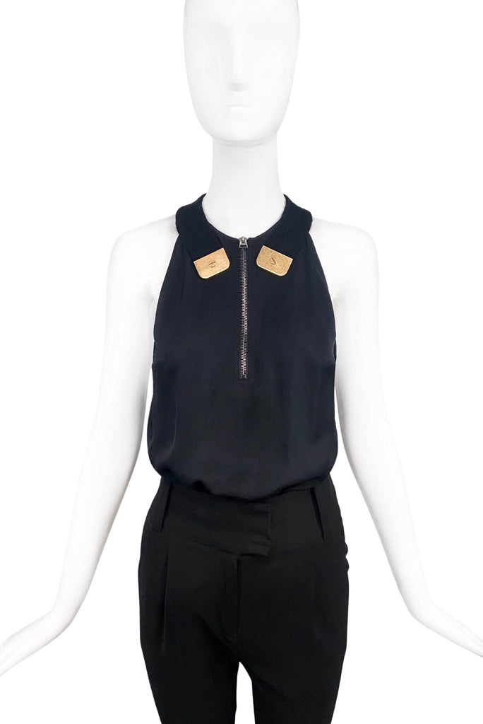 Tom Ford Black Silk Tank Top with Gold Hardware and Zipper Spring 2017