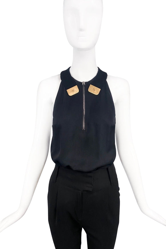 Tom Ford Black Silk Tank Top with Gold Hardware and Zipper Spring 2017