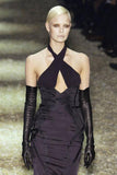 Gucci Black Silk Satin Bodycon Cut Out Open Back Corset Halter Dress FW2003