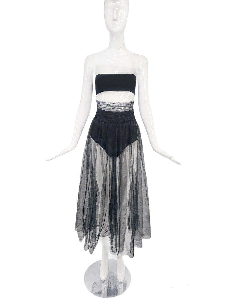 Vintage Black Tulle Mesh Maxi Skirt