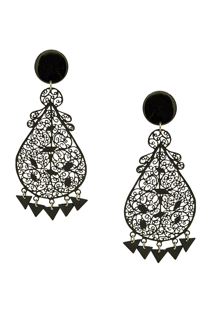 Missoni Dark Brown Lattice Embellished Design Triangle Charm Earrings