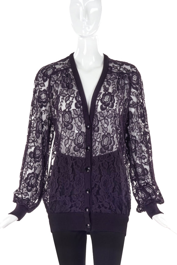 Valentino Aubergin Lace Cardigan