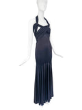 Valentino Black Dark Navy Criss Cross Silk Jersey Gown Runway 2004