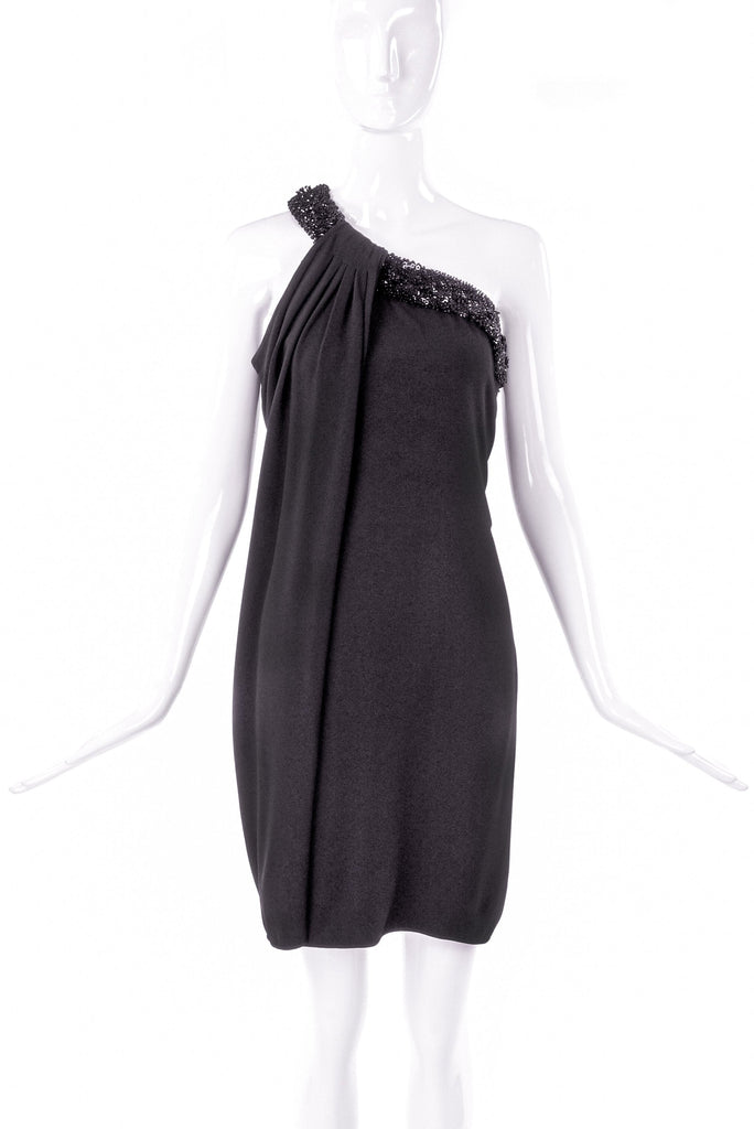 Valentino Night Black One Shoulder Dress with Bead and Sequin Detail