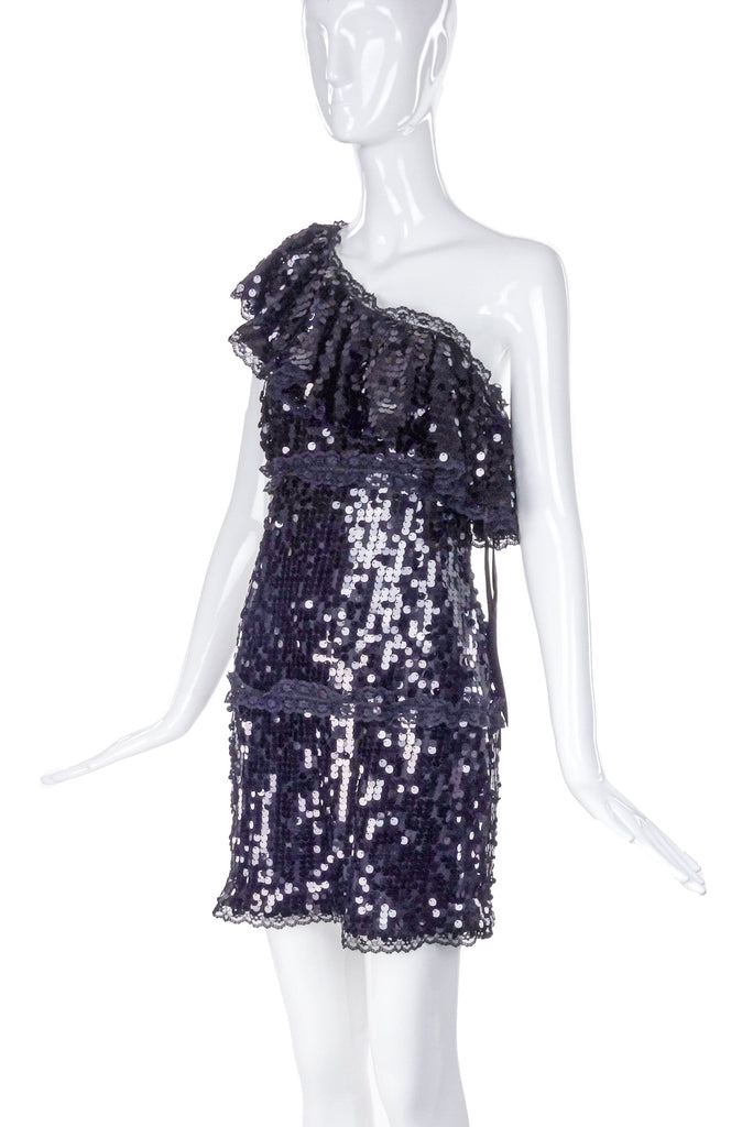 Valentino Red Black Sequin One Shoulder Mini Dress