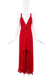 Valentino Red Silk Chiffon Short Front Long Back Bow Dress Gown