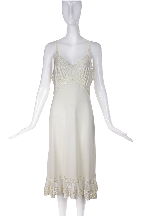 Vintage Ivory Negligee Slip Dress with Lace Details
