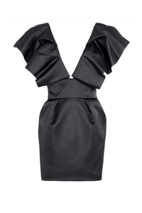 Alexandre Vauthier Black Ruffle Plunging Neckline Cocktail Dress