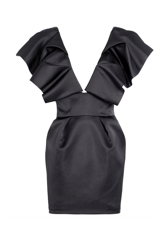 Alexandre Vauthier Black Ruffle Plunging Neckline Cocktail Dress