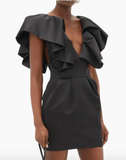 Alexandre Vauthier Black Ruffle Plunging Neckline Cocktail Dress