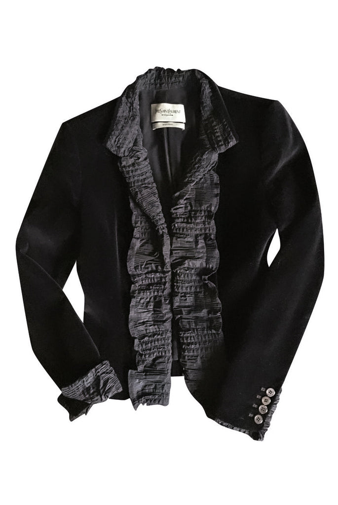 Yves Saint Laurent by Tom Ford Black Velvet Ruffle Blazer FW2001  - BOUTIQUE PURCHASE PRICE #