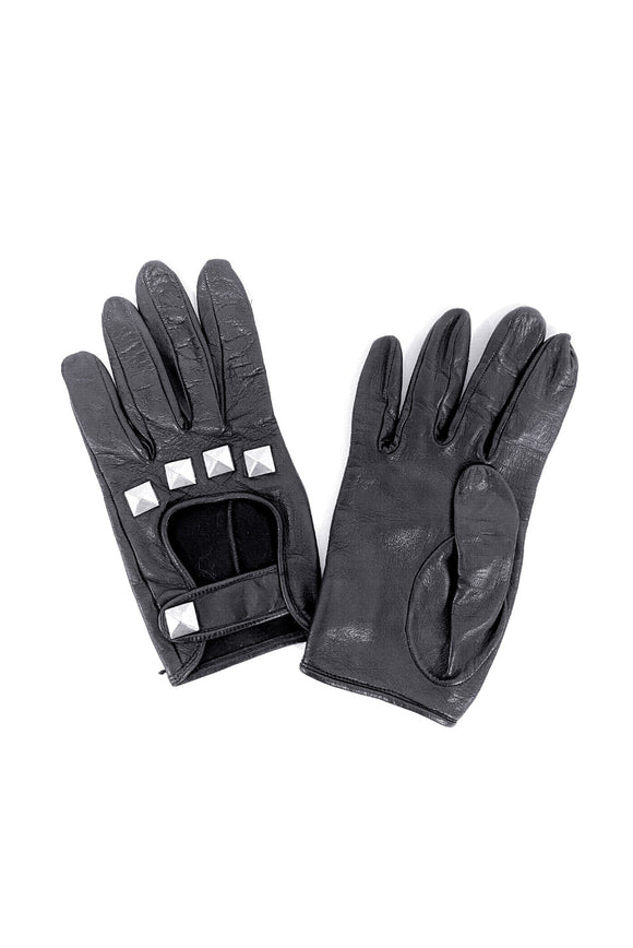 Versace Black Leather Silver Studded Driving Gloves