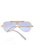 Versace Aviator Sunglasses with White Perforated Leather