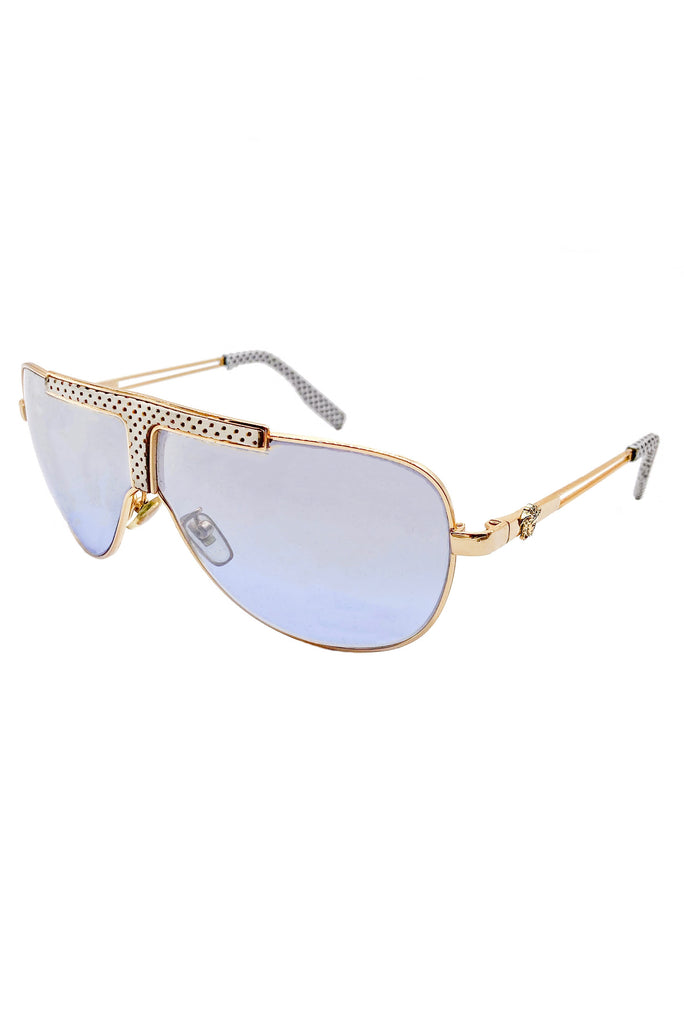 Versace Aviator Sunglasses with White Perforated Leather
