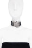 Gianni Versace Black Leather with Silver and Crystal "DV" Initial Biker Choker Necklace