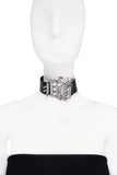 Gianni Versace Black Leather with Silver and Crystal "DV" Initial Biker Choker Necklace