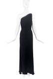 Versace Black One Shoulder Asymmetric Chain Mail Chain Mesh Sheer Silk Gown