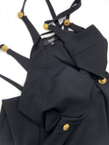 Versus Versace Black Criss Cross Straps Gold Medallion Dress