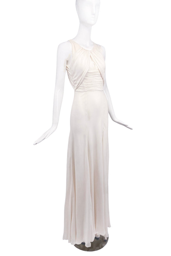 Versace Ivory White Silk Goddess Body Con Wrap Gown
