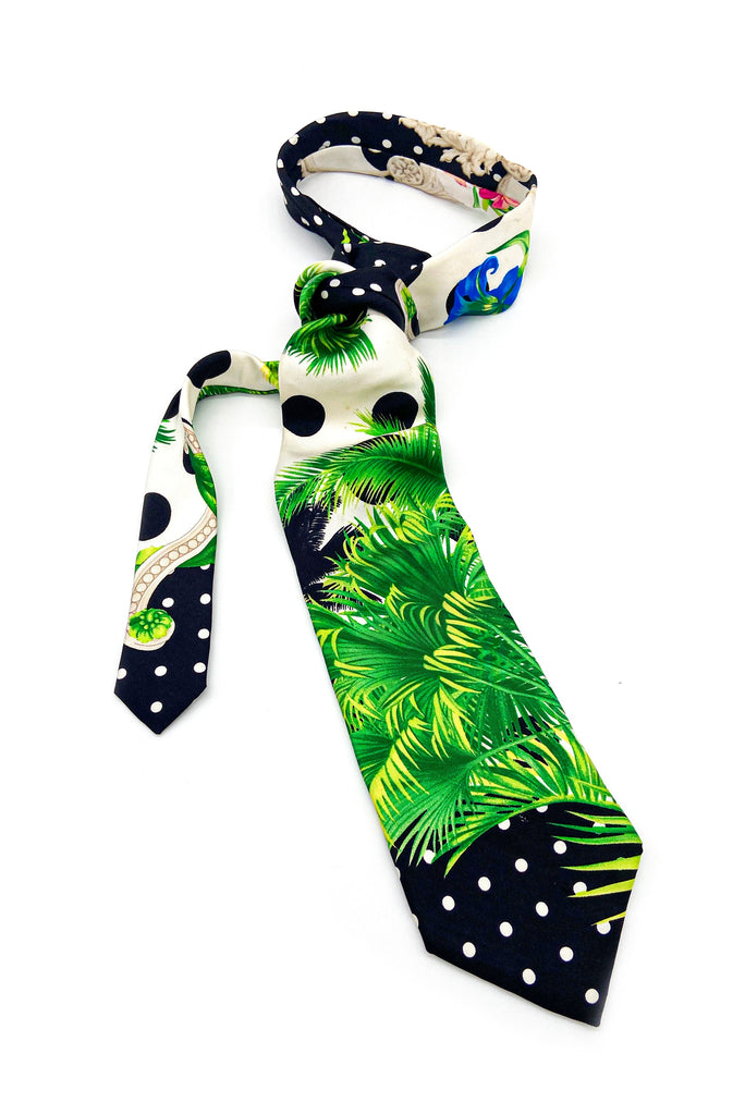 Versace Polka Dot and Palm Leaf Print Men's Tie