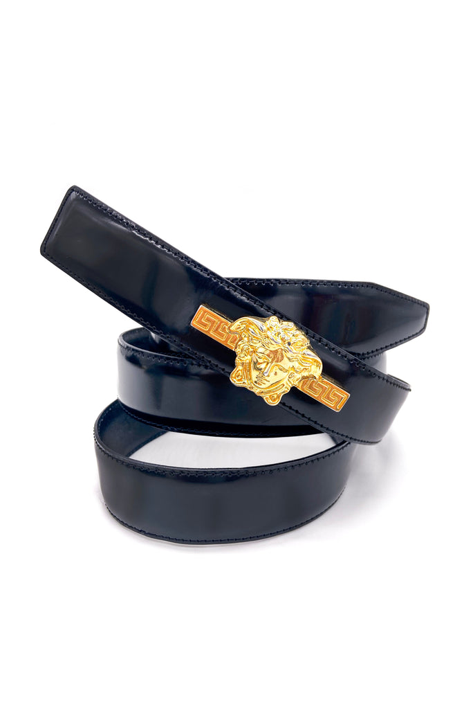 Versace Gold Medusa Head Black Patent Leather Hip Belt