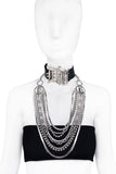 Gianni Versace Black Leather with Silver and Crystal "DV" Initial Biker Choker Necklace