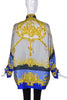 Versace Vintage Blue and Gold Baroque Medusa Print Silk Shirt