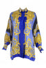 Versace Vintage Blue and Gold Baroque Medusa Print Silk Shirt