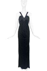 Versace Black Vintage 90's V Neck Halter Build in Bra Dress Gown