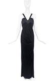 Versace Black Vintage 90's V Neck Halter Build in Bra Dress Gown