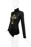 Versace Black Gemstone Cross Longsleeve Turtleneck Top FW2012