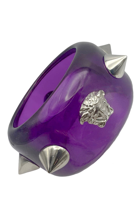 Versace Purple Oversized Lucite Resin Silver Spike Medusa Bracelet