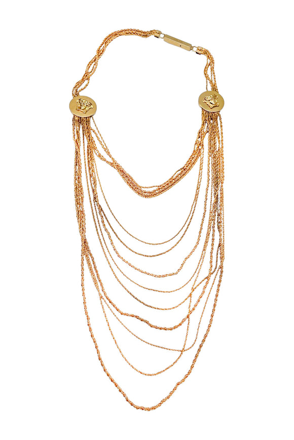 Versace Gold Multiple Chain Waterfall Medusa Necklace