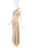 Versace Nude Sand Color One Shoulder Knot Silk Jersey Dress Gown
