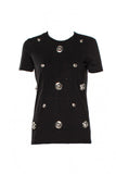 Versus Versace Black T-Shirt with Silver Lion Medusa Medallions