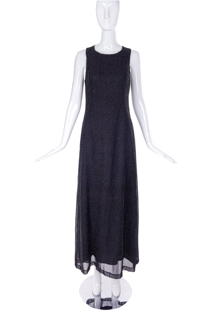 Versus by Gianni Versace Black Maxi Dress Gown with Gold Polka Dots
