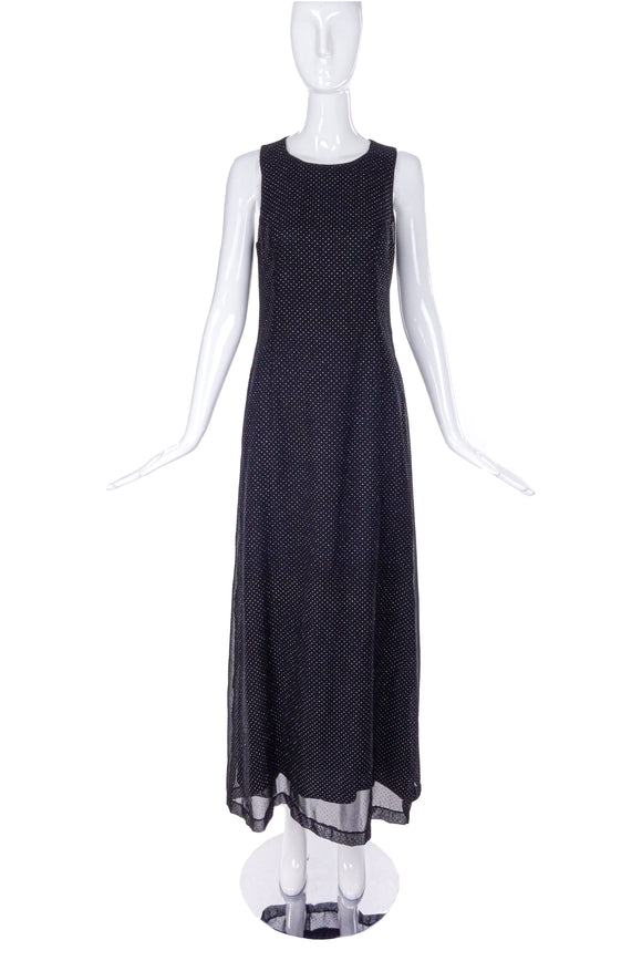 Versus by Gianni Versace Black Maxi Dress Gown with Gold Polka Dots
